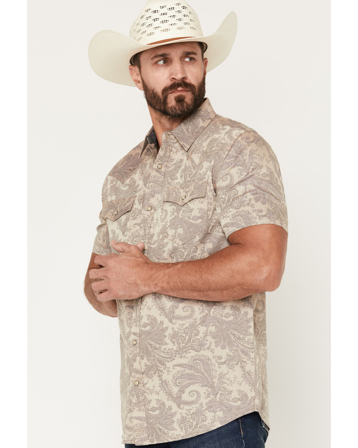 Image #2 - Moonshine Spirit&reg; Men's Regal Rebellion Paisley Print Short Sleeve Snap Western Shirt, Purple, hi-res