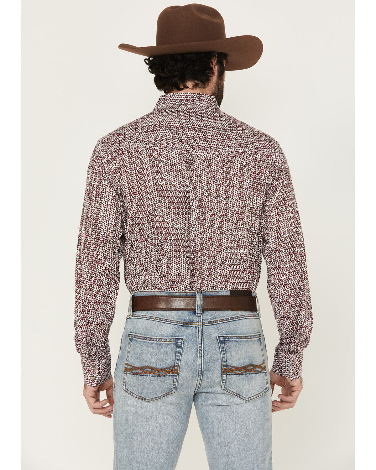 Image #4 - Wrangler Men's 20x Geo Print Long Sleeve Snap Stretch Western Shirt, Wine, hi-res