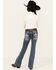 Image #1 - Grace in LA Girls' Medium Wash Mid Rise Floral Fleur de Lis Bootcut Jeans, Medium Wash, hi-res