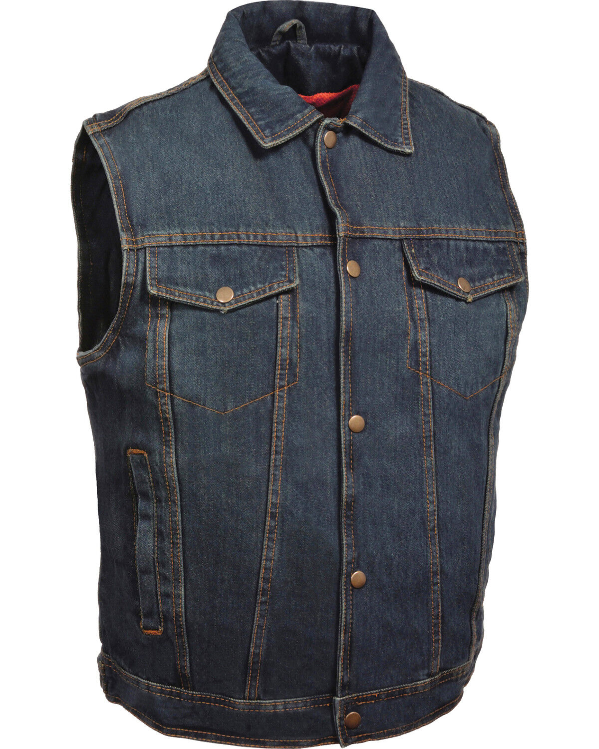 Image #1 - Milwaukee Leather Men's Snap Front Denim Vest with Shirt Collar, Blue, hi-res