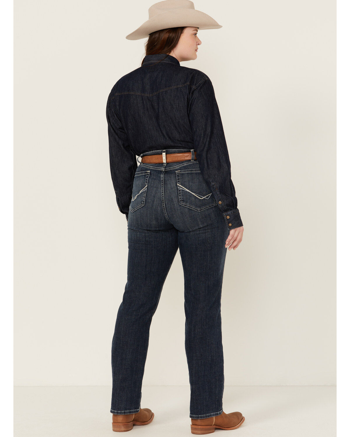 Image #3 - Ariat Women's Perfect Rise Madison Stretch Straight Jeans - Plus, Dark Wash, hi-res