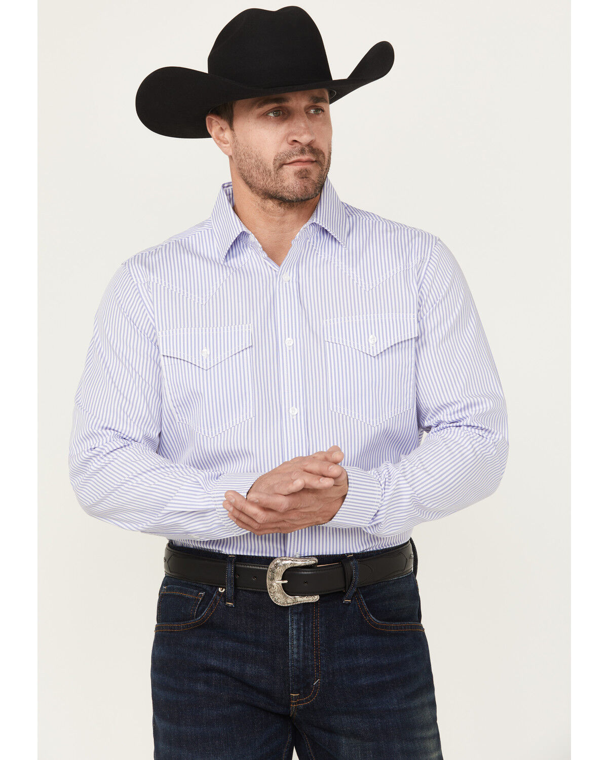 Image #1 - Cody James Black 1978&reg; Men's Condor Striped Print Long Sleeve Button-Down Western Shirt, Light Blue, hi-res