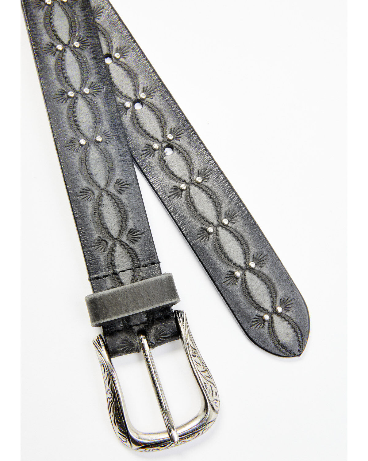 Image #2 - Shyanne Women's Embossed & Studded Leather Belt, Black/grey, hi-res