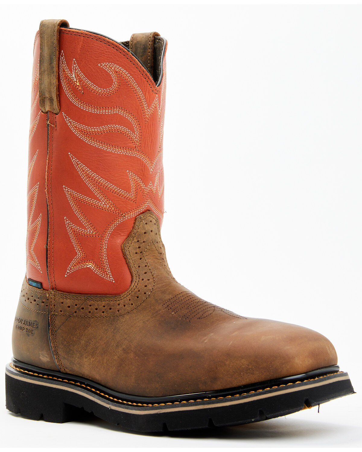 Image #1 - Cody James Men's Mustang Pull-On Waterproof Work Boots - Composite Toe, Orange, hi-res