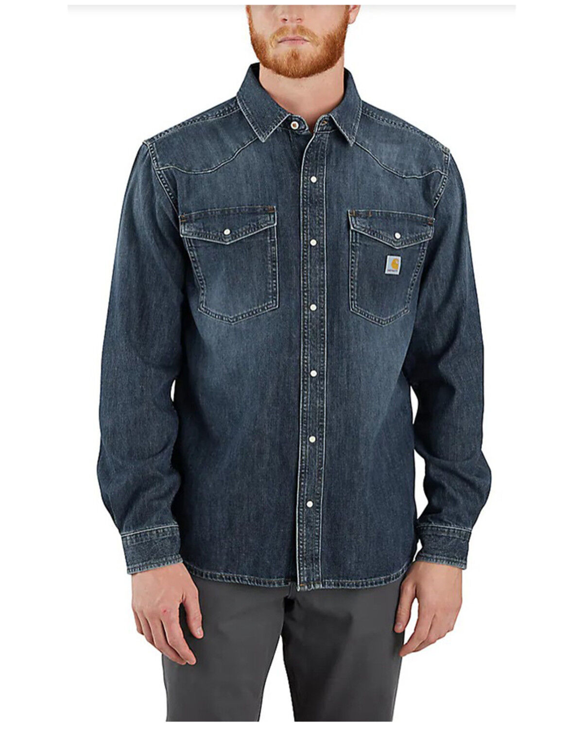 Image #1 - Carhartt Men's Montana Relaxed Fit Medium Washed Long Sleeve Snap Denim Work Shirt, Indigo, hi-res