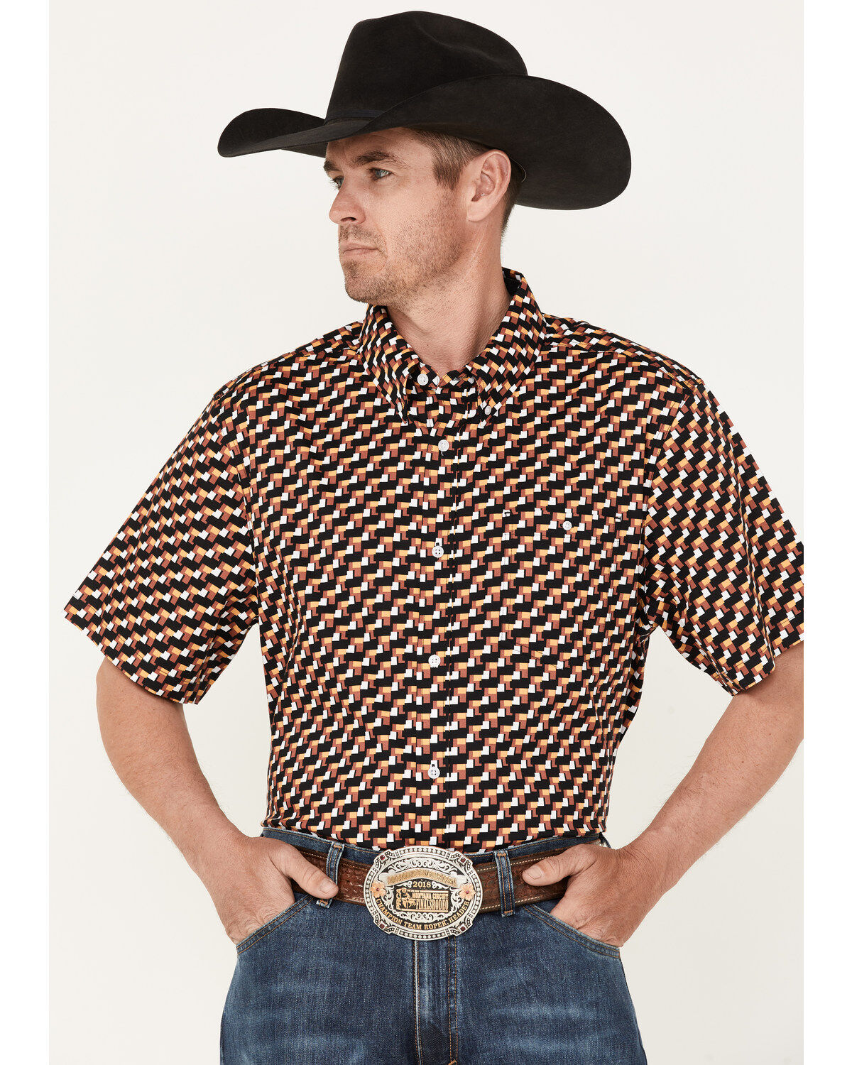 Image #1 - RANK 45&reg; Men's Mudslinger Geo Print Button-Down Stretch Western Shirt, Multi, hi-res