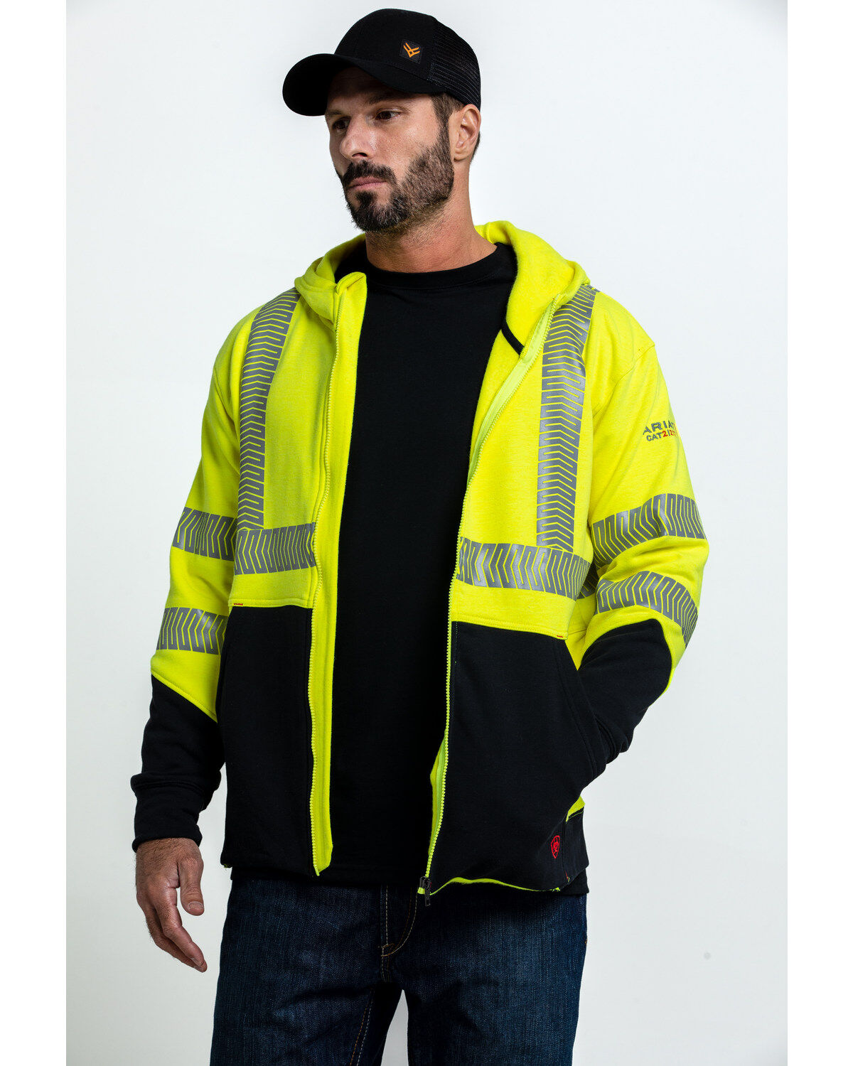 Image #1 - Ariat Men's FR Hi-Vis Full Zip Work Hooded Jacket, Bright Yellow, hi-res