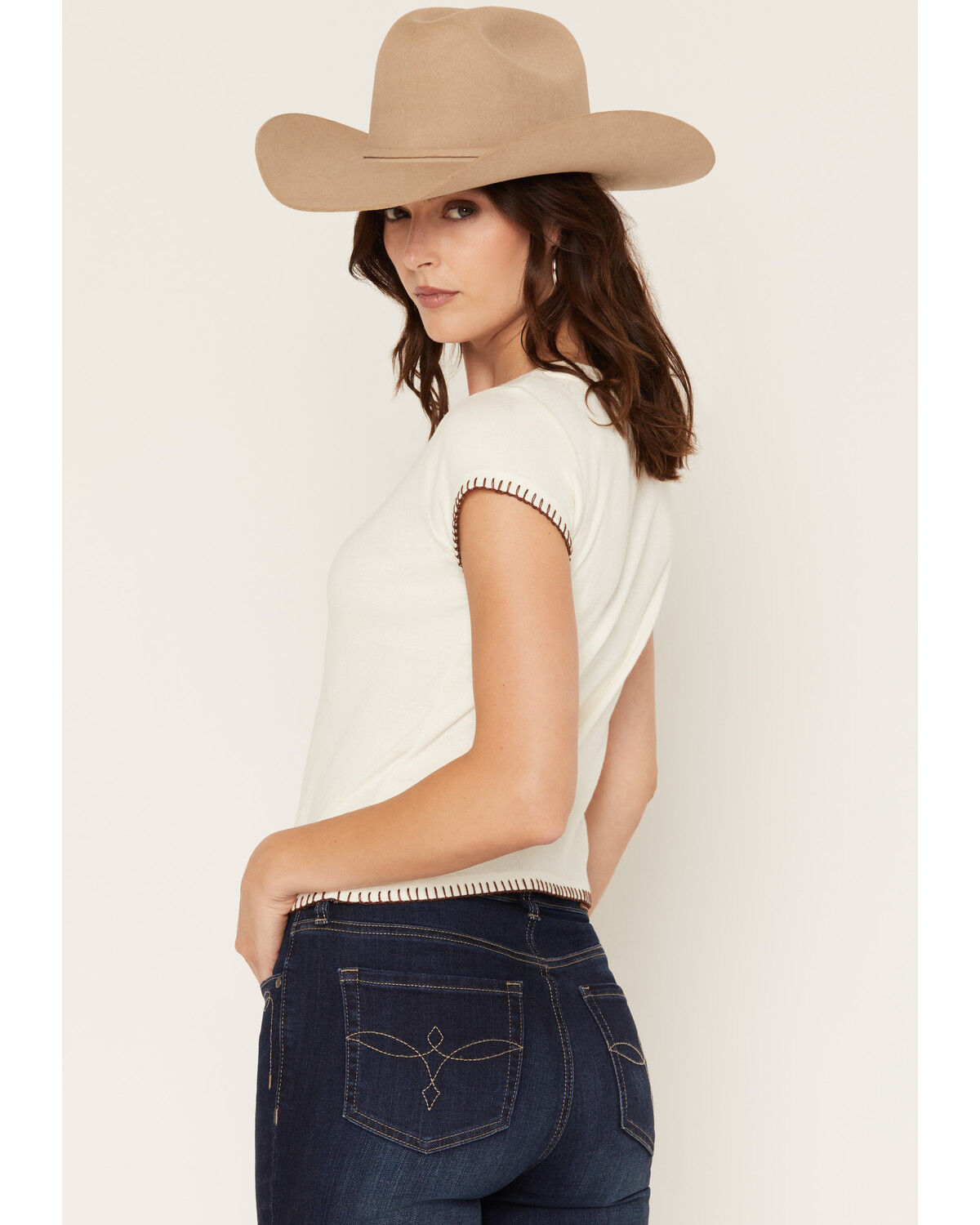 Image #4 - Cleo + Wolf Women's Whip Stitch Baby Tee, Ivory, hi-res