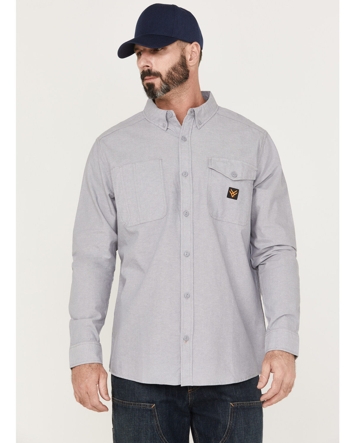 Image #1 - Hawx Men's Chambray Sun Protection Solid Long Sleeve Button-Down Western Shirt - Tall, Grey, hi-res