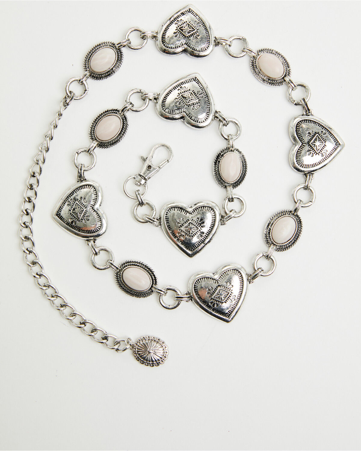 Shyanne Girls' Heart Concho Chain Belt, Silver, hi-res