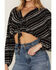 Image #2 - Sadie & Sage Women's Never Too Much Stripe Crop Top, Black, hi-res