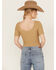 Image #4 - Sadie & Sage Women's Smocked Cropped Tee , Taupe, hi-res