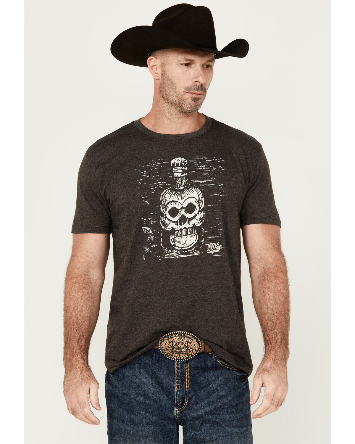 Image #1 - Moonshine Spirit&reg; Men's Bottle Lines Short Sleeve Graphic T-Shirt, Charcoal, hi-res