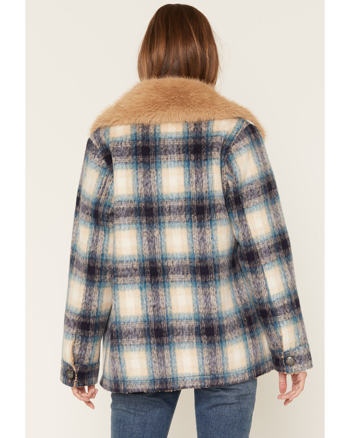 Image #4 - Shyanne Women's Brook Reversible Sherpa and Plaid Print Jacket, Royal Blue, hi-res