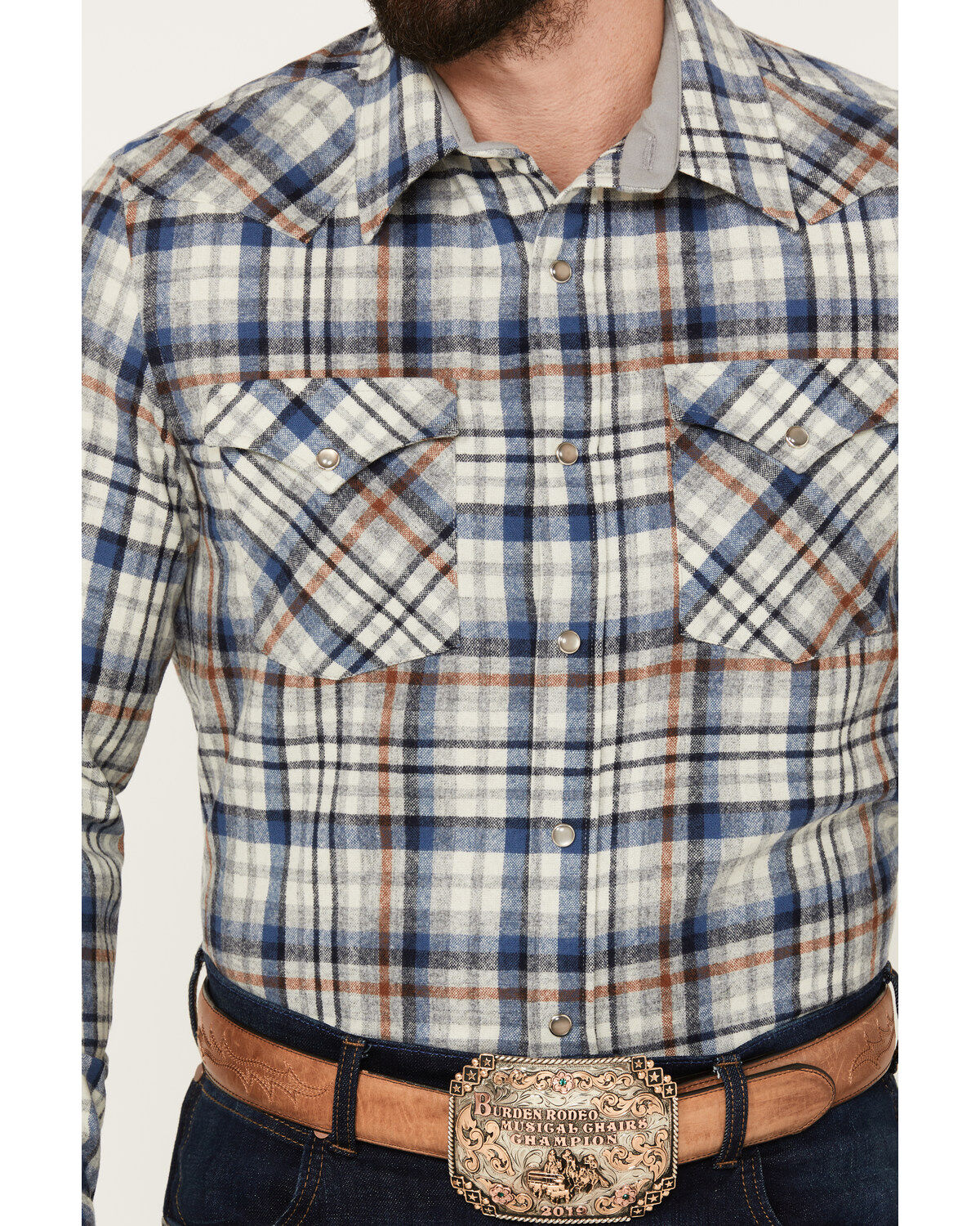 Image #3 - Pendleton Men's Canyon Plaid Print Long Sleeve Western Snap Shirt, Blue, hi-res