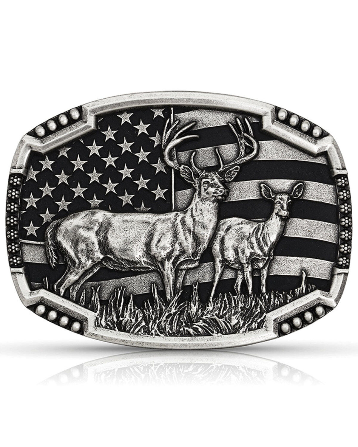 Montana Silversmiths Men's Matched Pair Deer Belt Buckle, Silver, hi-res