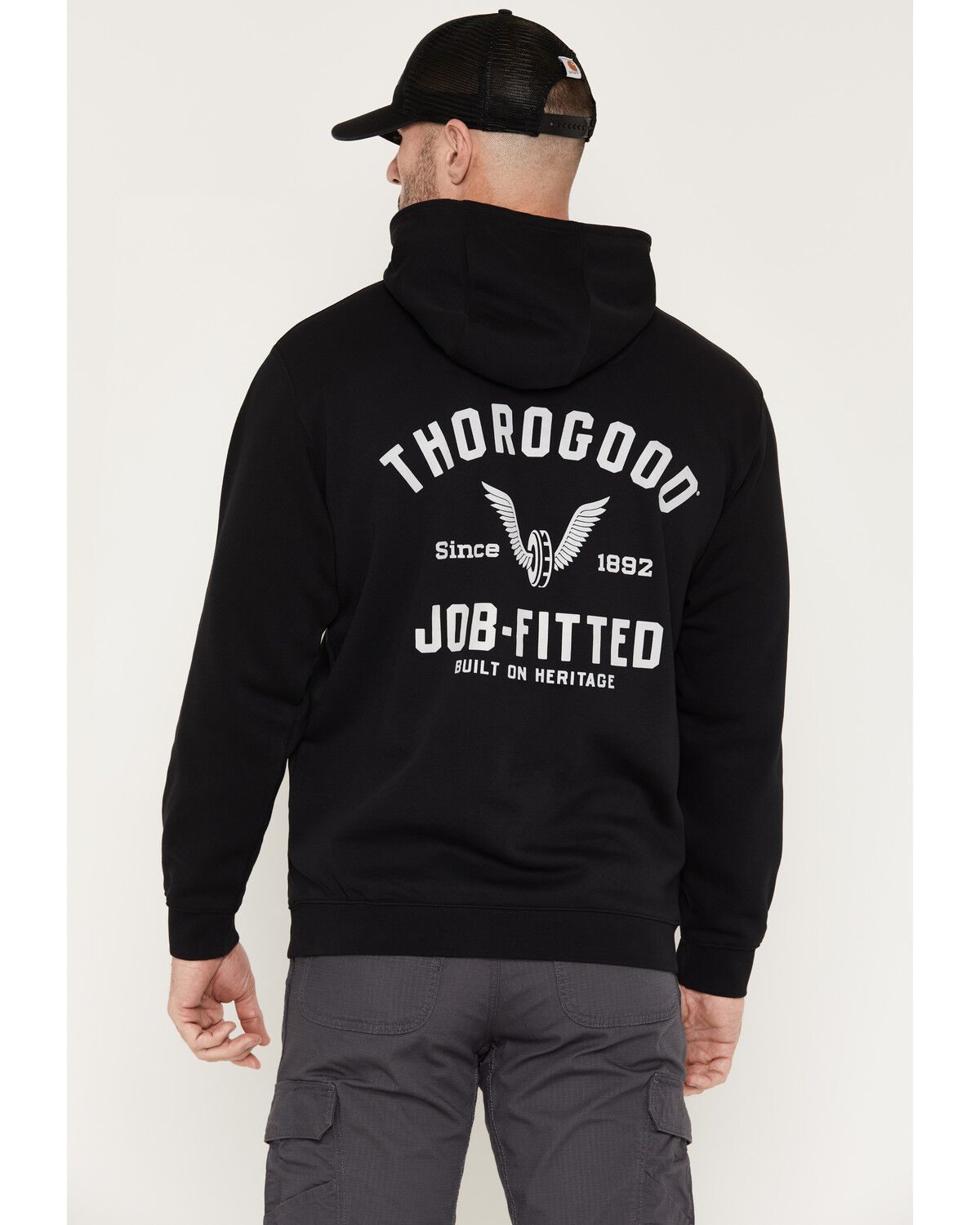 Thorogood Men's Job-Fitted Hooded Sweatshirt, Black, hi-res