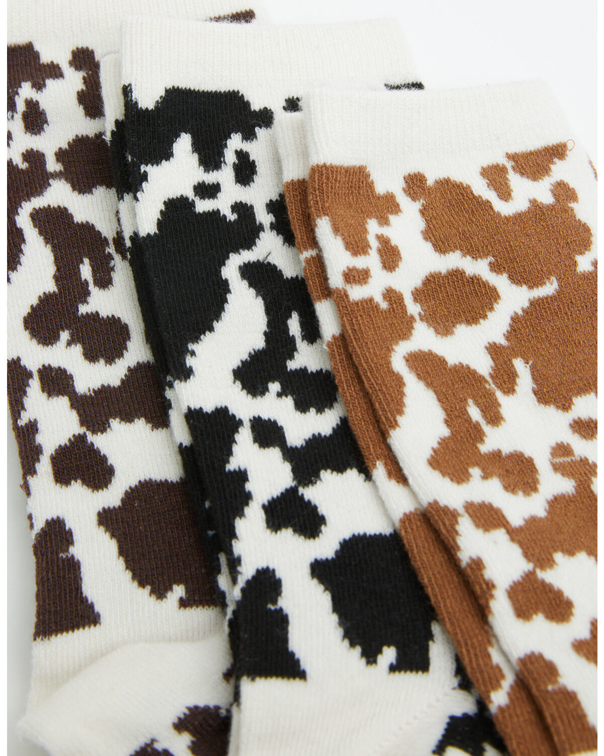 Image #2 - Boot Barn Women's Scout Cow Print Crew Socks - 3 Pack, Brown, hi-res