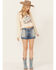 Image #1 - Cleo + Wolf Women's Helena Medium Wash Patch Pockets High Rise Denim Shorts , Medium Wash, hi-res