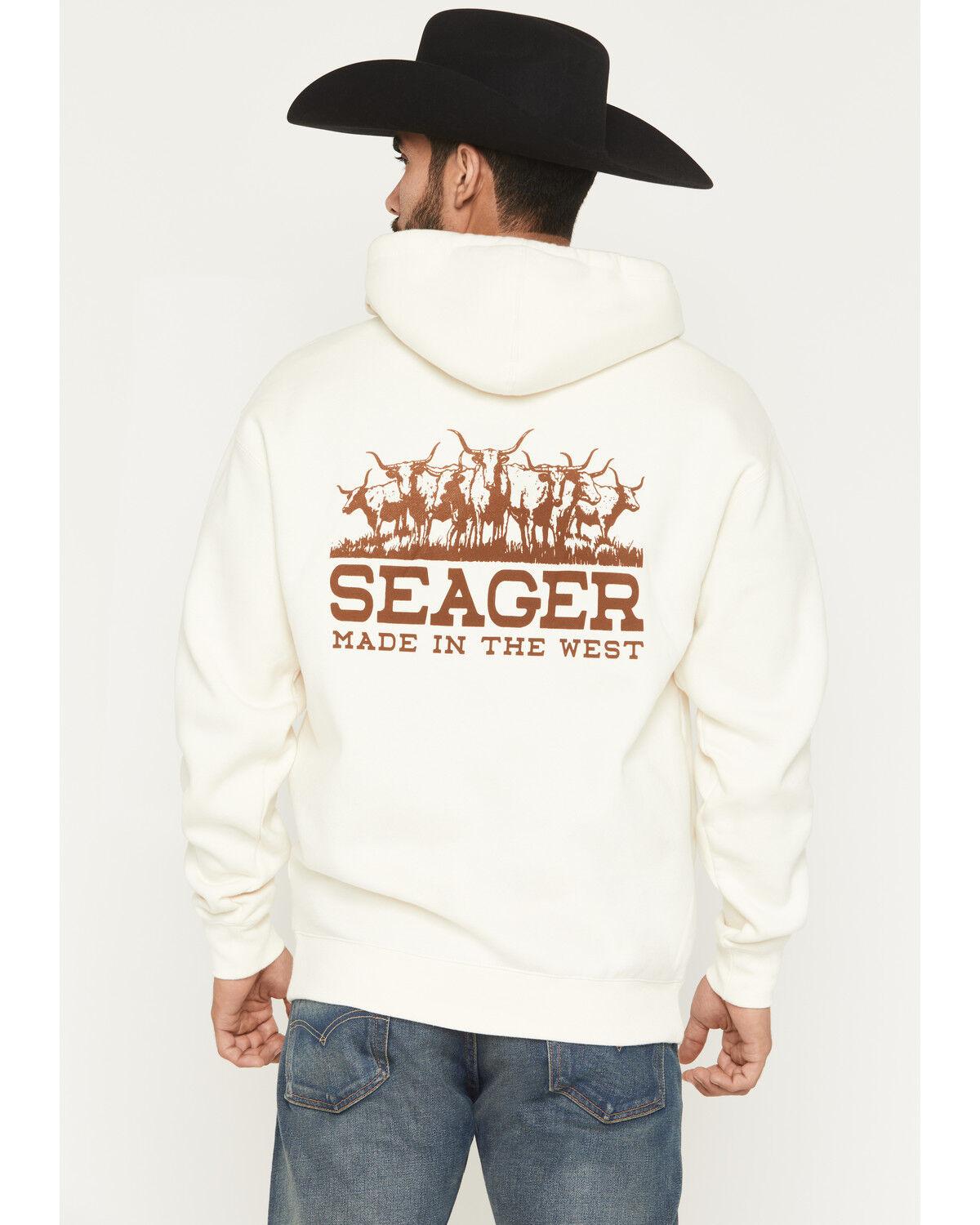 Image #4 - Seager Men's The Herd Graphic Hooded Sweatshirt, Cream, hi-res