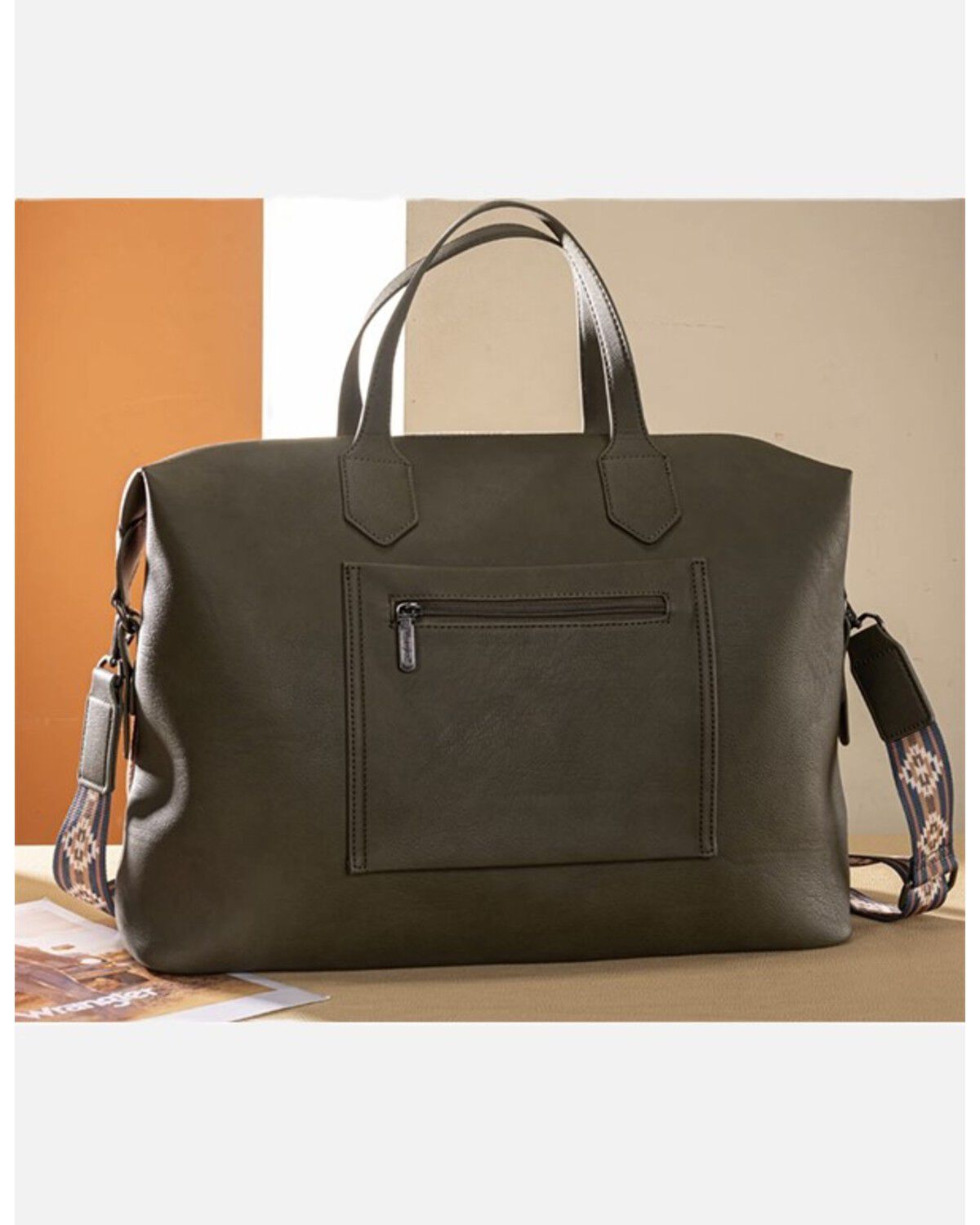 Image #2 - Wrangler Women's Sherpa Southwestern Print Canvas Duffle Bag, Green, hi-res