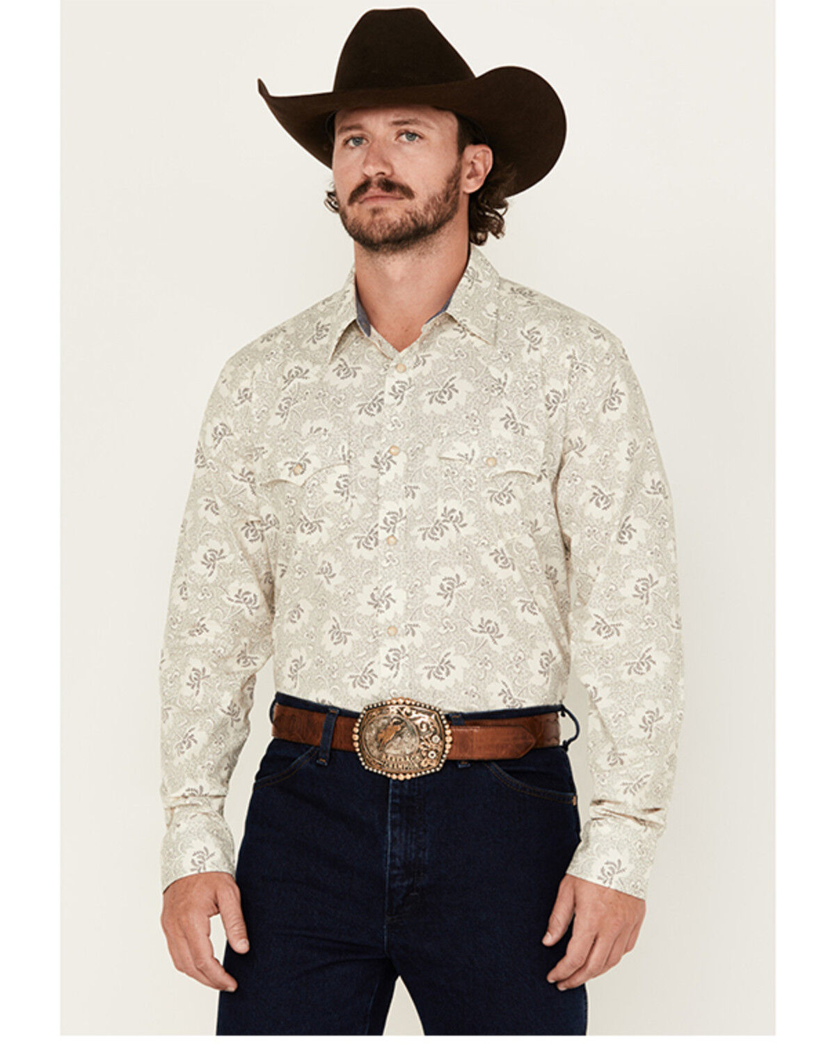 Cody James Men's Treven Floral Print Long Sleeve Snap Western Shirt - Tall, Cream, hi-res