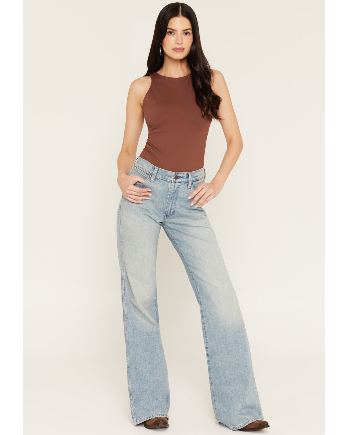 Wrangler Women's High Rise Light Wash 70's Flare Stretch Denim Jeans, Light Wash, hi-res