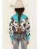 Image #4 - Cowgirl Hardware Girls' Moody Cow Print Long Sleeve Snap Western Shirt, Turquoise, hi-res