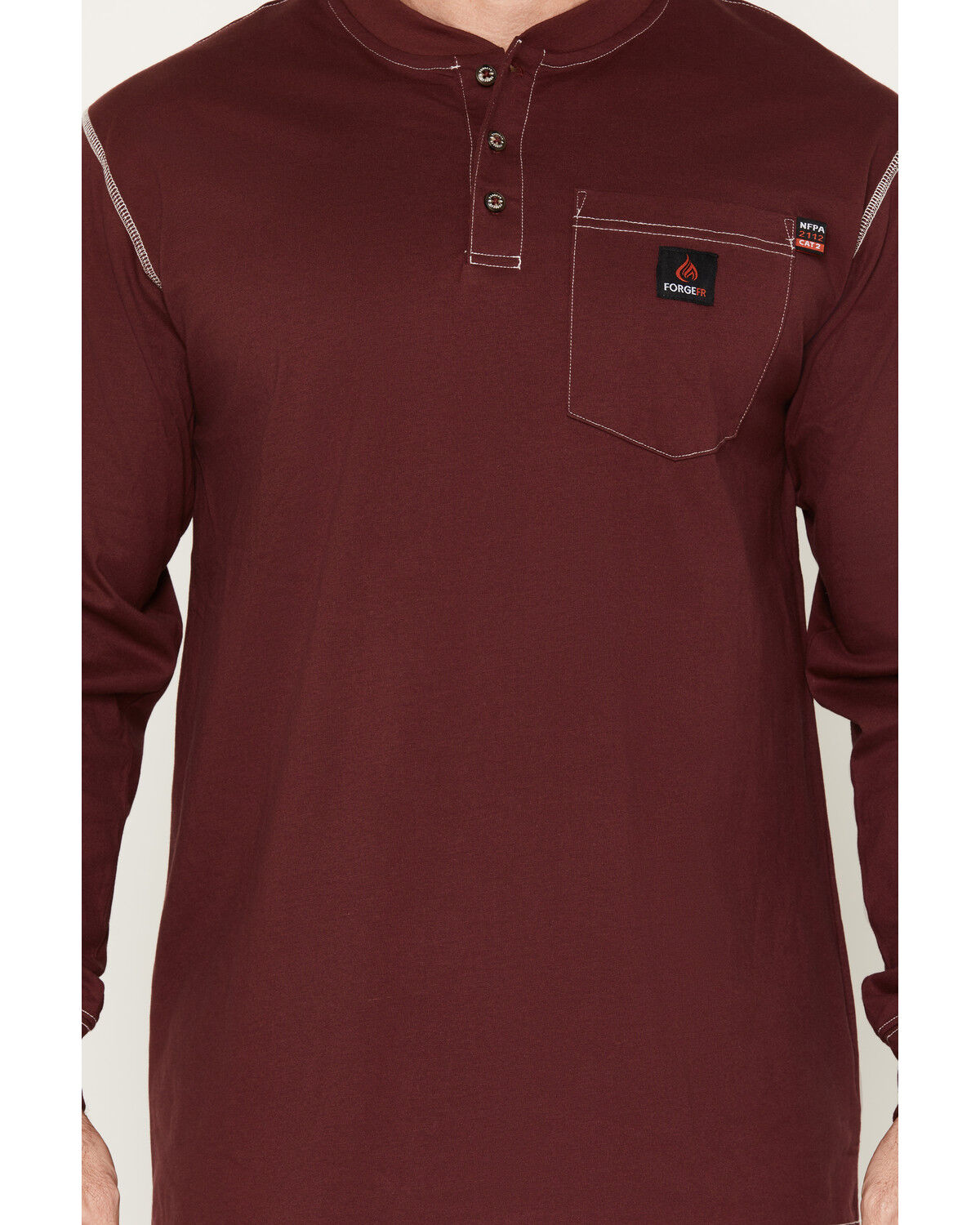Image #3 - Forge Workwear Men's FR Lightweight Long Sleeve 1/4 Button-Down Henley Work Shirt, Burgundy, hi-res