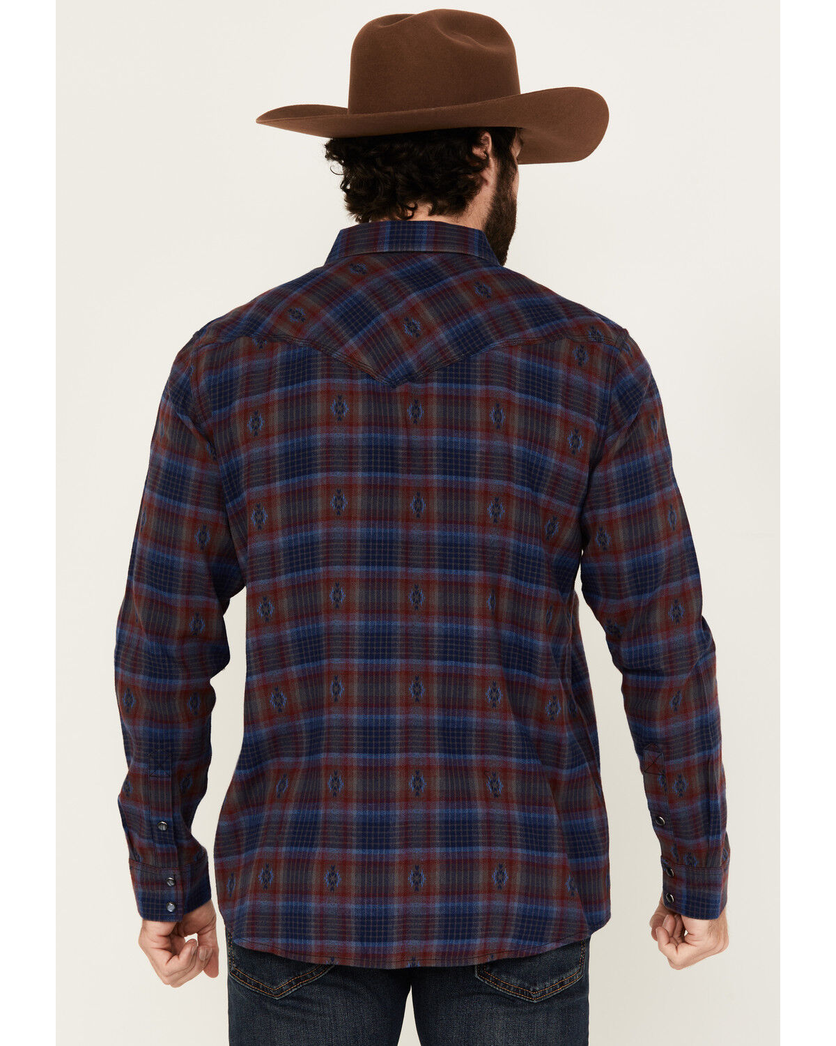 Image #4 - Moonshine Spirit&reg; Men's Fireland Dobby Plaid Print Long Sleeve Snap Western Shirt, Burgundy, hi-res