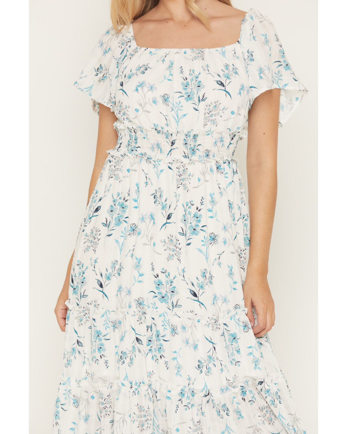 Image #3 - Wild Moss Women's Floral Print Short Sleeve High-Low Dress, Ivory, hi-res