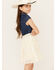 Image #2 - Sugar California Girls' Belted Denim Lace Dress , Cream, hi-res