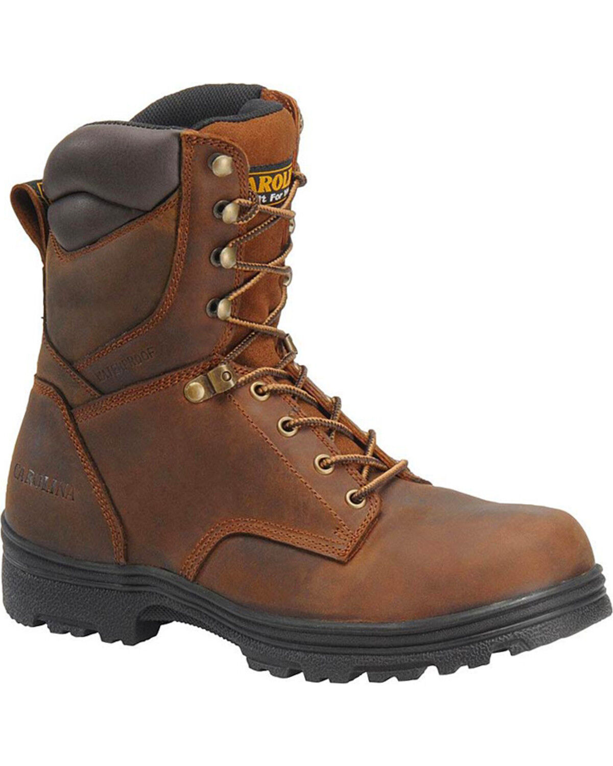 Image #1 - Carolina Men's 8" Waterproof Work Boots - Steel Toe, Brown, hi-res