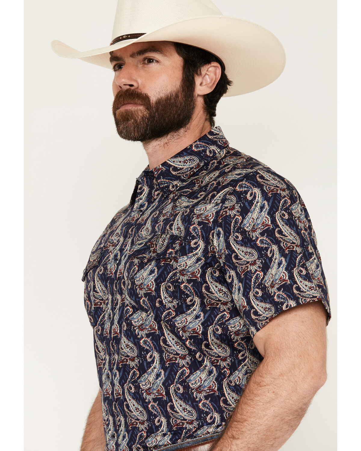 Image #2 - Cody James Men's Easy Livin' Paisley Print Short Sleeve Snap Western Shirt, Navy, hi-res