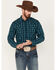 Image #1 - Moonshine Spirit&reg; Men's Bayou Plaid Print Long Sleeve Western Snap Shirt, Teal, hi-res