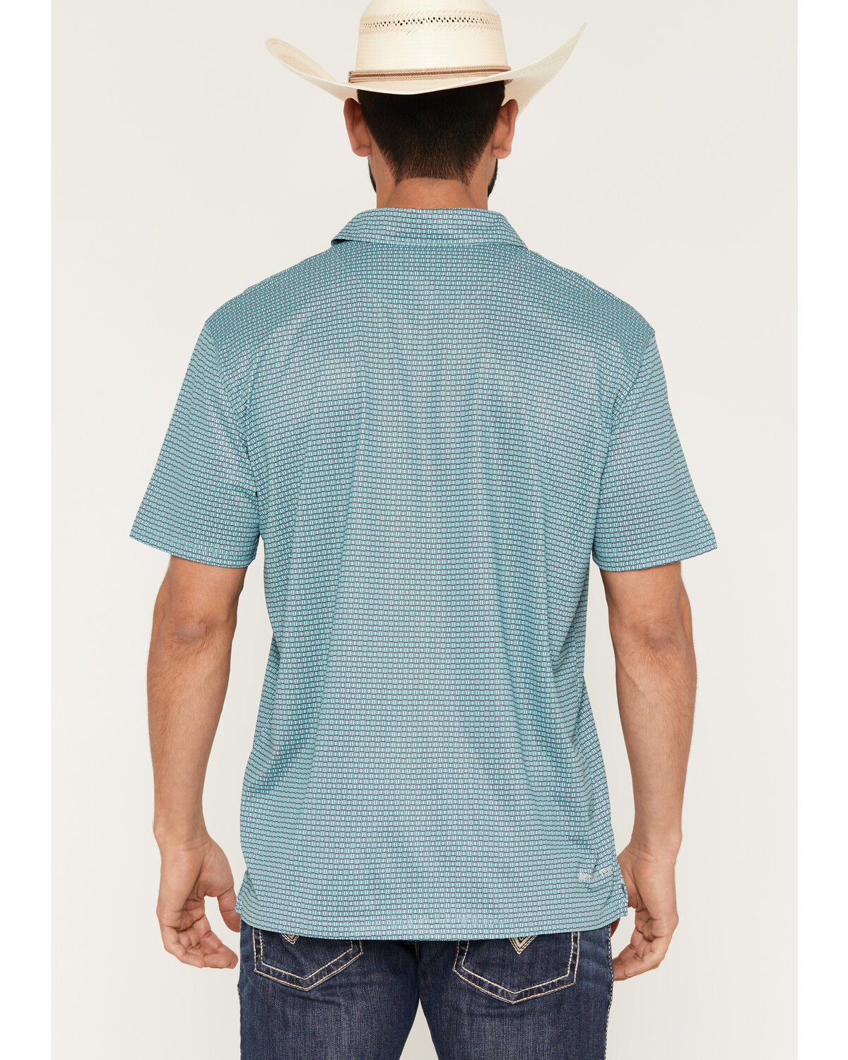 Image #4 - Ariat Men's All Over Print Classic Fit Short Sleeve Button-Down Polo Shirt, Teal, hi-res