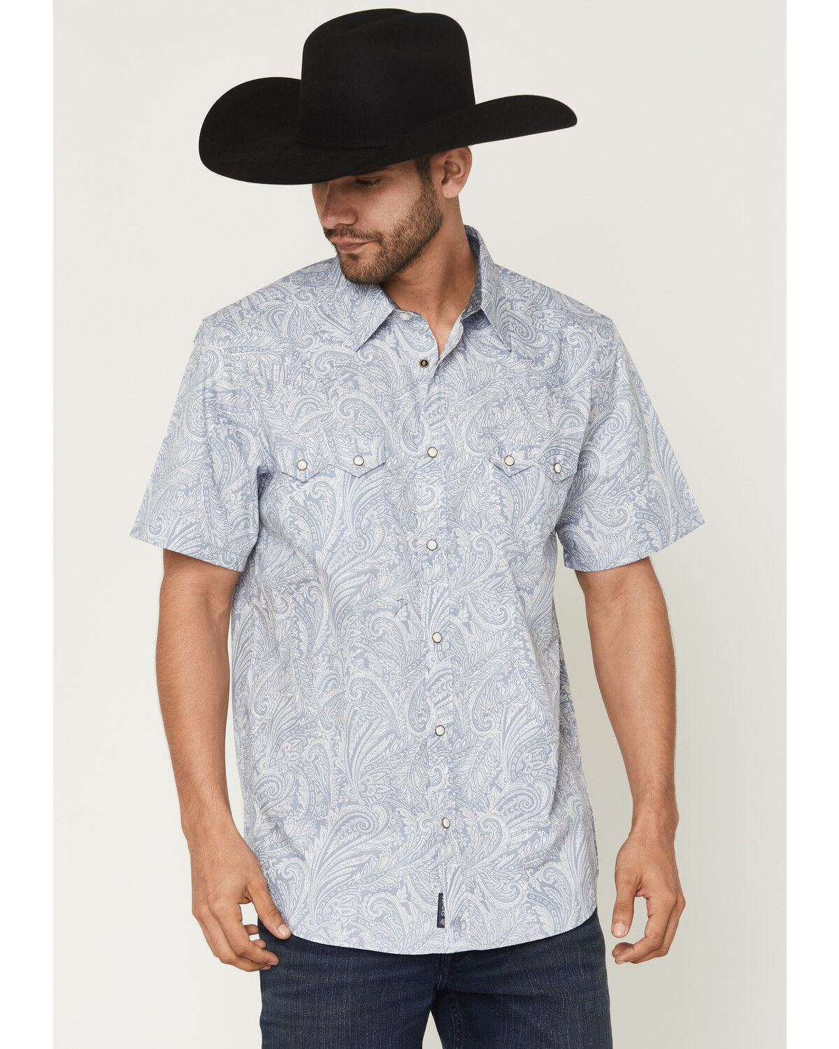 Image #1 - Moonshine Spirit&reg; Men's Smoke Paisley Print Short Sleeve Snap Western Shirt, Grey, hi-res