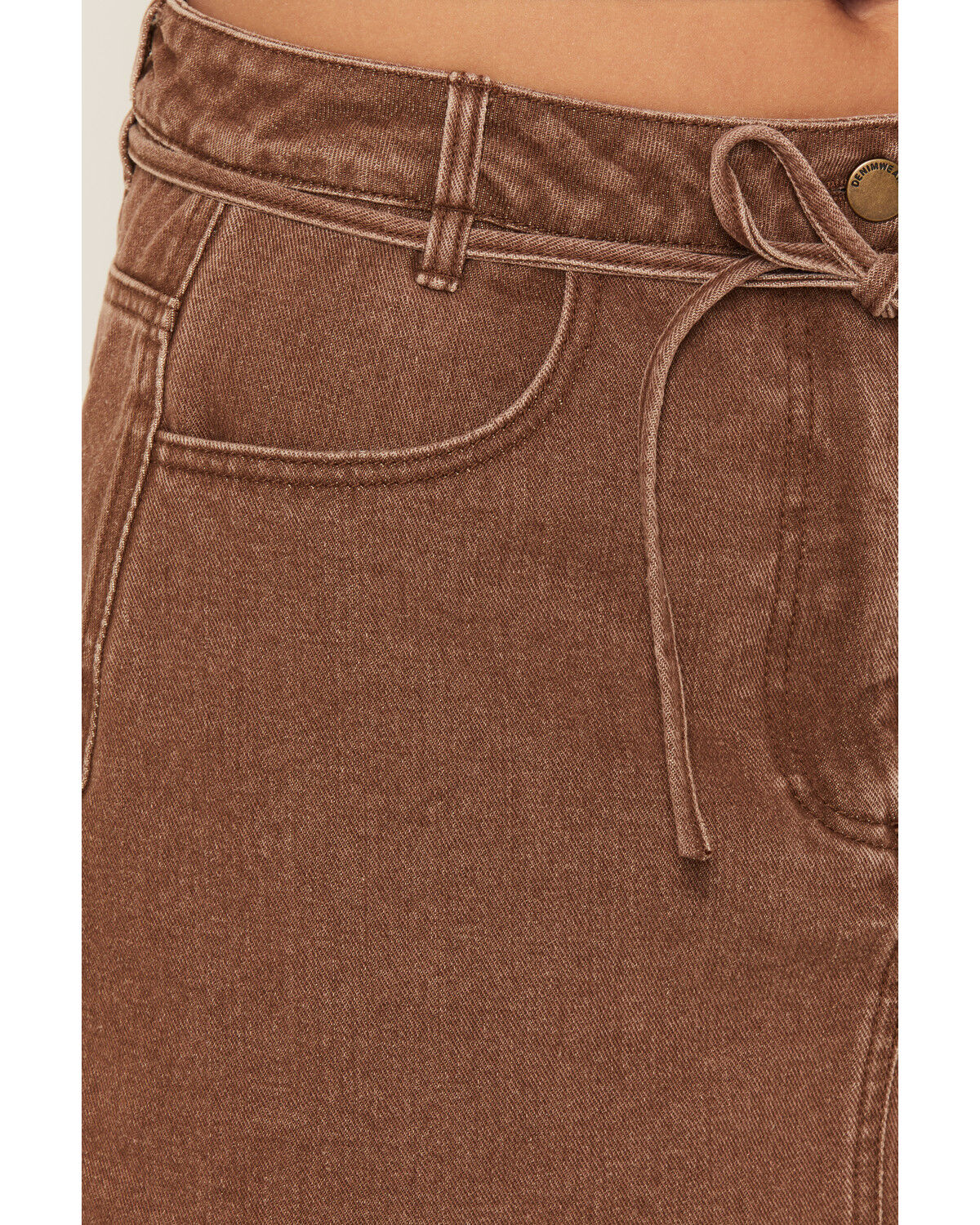 Image #2 - Ashley Women's Boot Barn Exclusive Washed Denim Tie-Front Mini Skirt, Lt Brown, hi-res