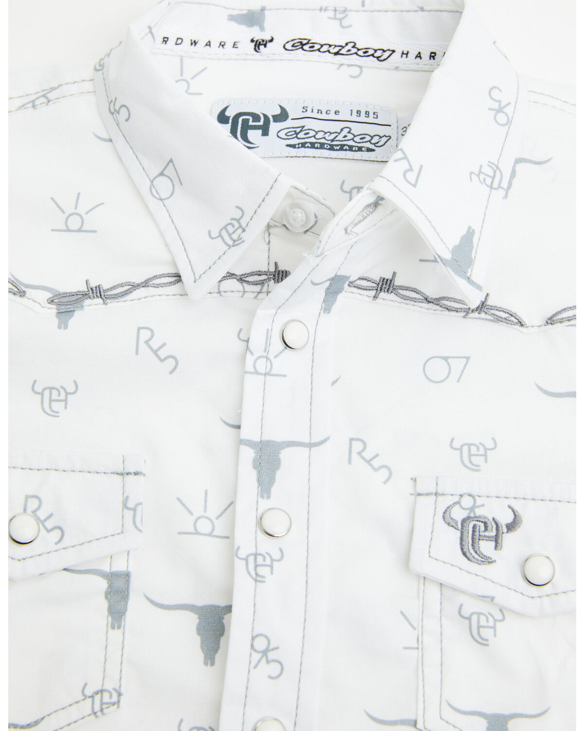 Image #2 - Cowboy Hardware Toddler Boys' Branding Iron Short Sleeve Snap Western Shirt, White, hi-res