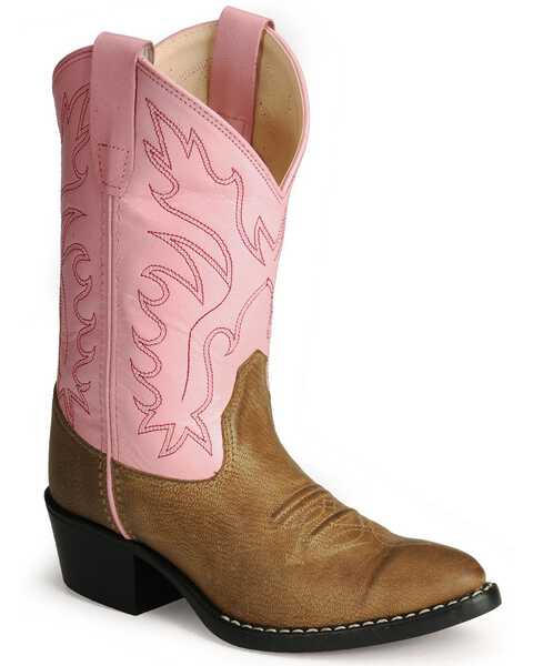 Image #1 - Old West Girls' Corona Calfskin Western Boots - Pointed Toe, Tan, hi-res