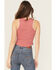 Image #4 - Cleo + Wolf Women's Crochet Stitched Rib Knit Tank Top, Dark Pink, hi-res