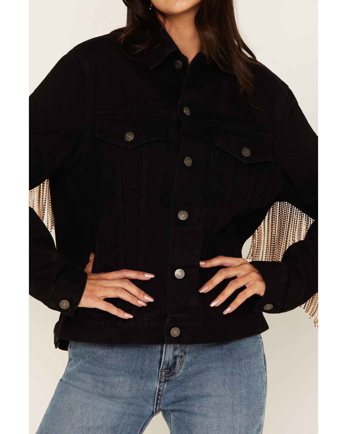 Image #3 - The Harley Jacket by Daniel Diamond: Women's Black Denim Jacket with Gold Fringe, Black, hi-res