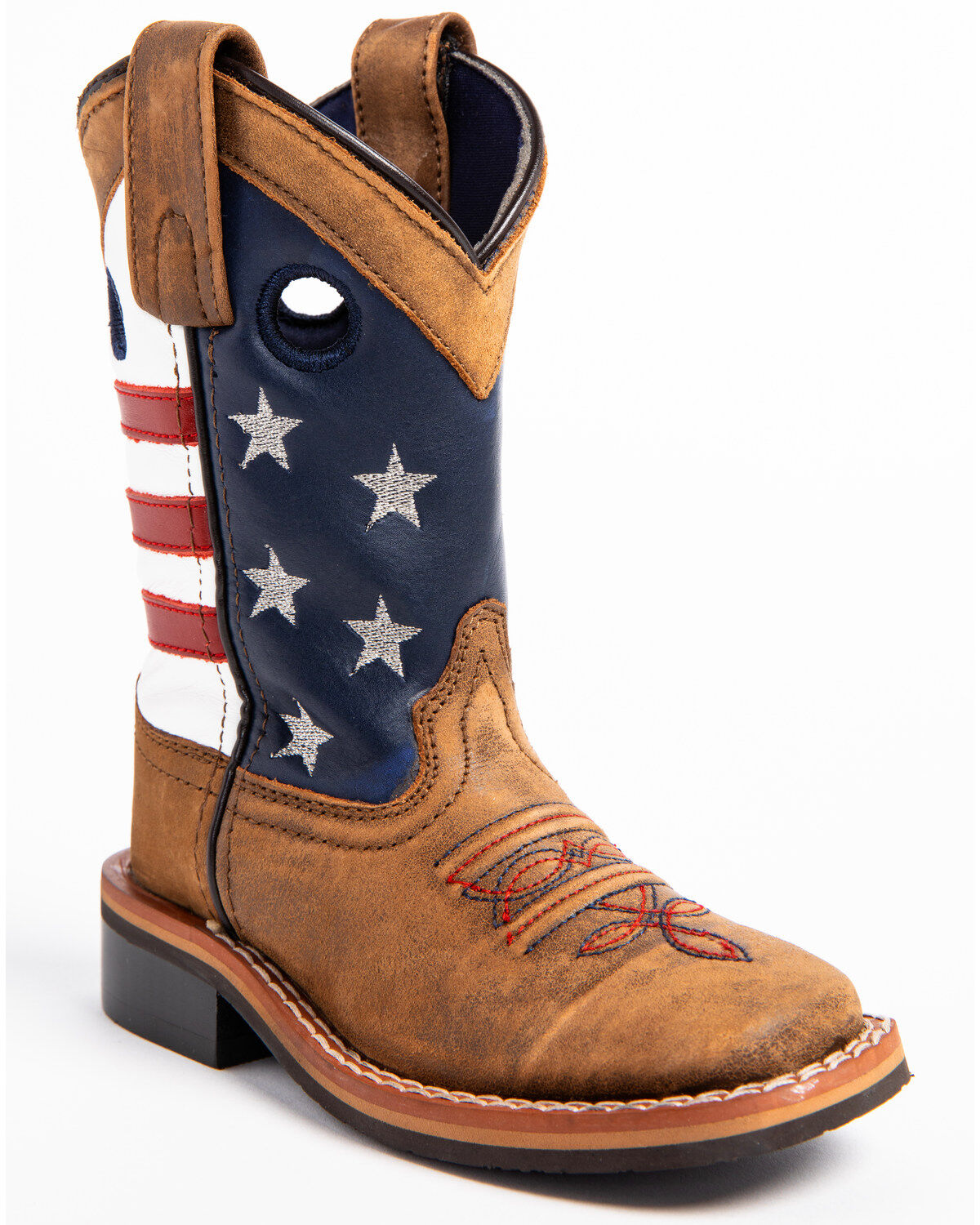 Cody James Boys' USA Flag Western Boots - Broad Square Toe, Brown, hi-res