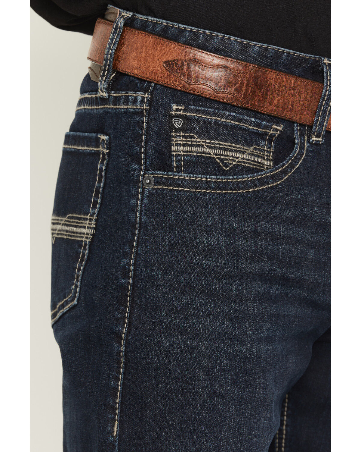 Image #2 - Rock & Roll Denim Men's Alpha Dark Wash Tapered Bootcut Reflex Stretch Denim Jeans, Dark Wash, hi-res