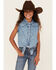 Image #1 - Wrangler Girls' Tie Front Sleeveless Pearl Snap Denim Shirt , Blue, hi-res