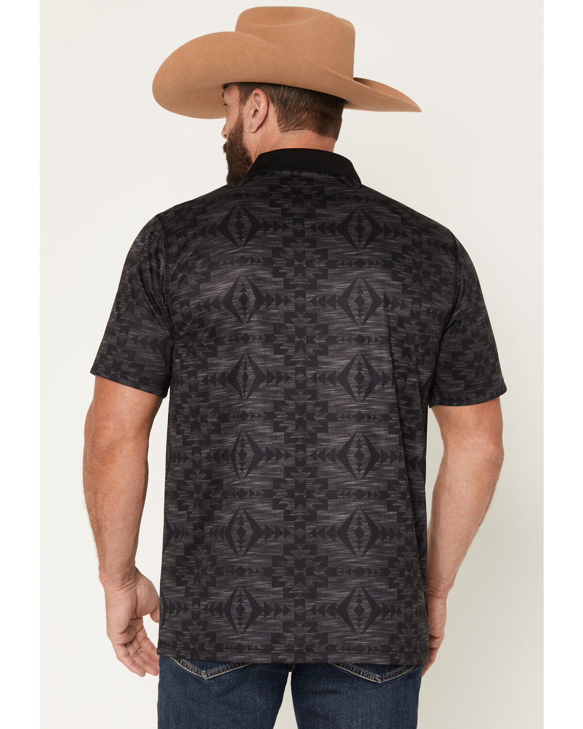 Image #4 - RANK 45&reg; Men's Tonal Southwestern Print Short Sleeve Button-Down Polo Shirt, Charcoal, hi-res