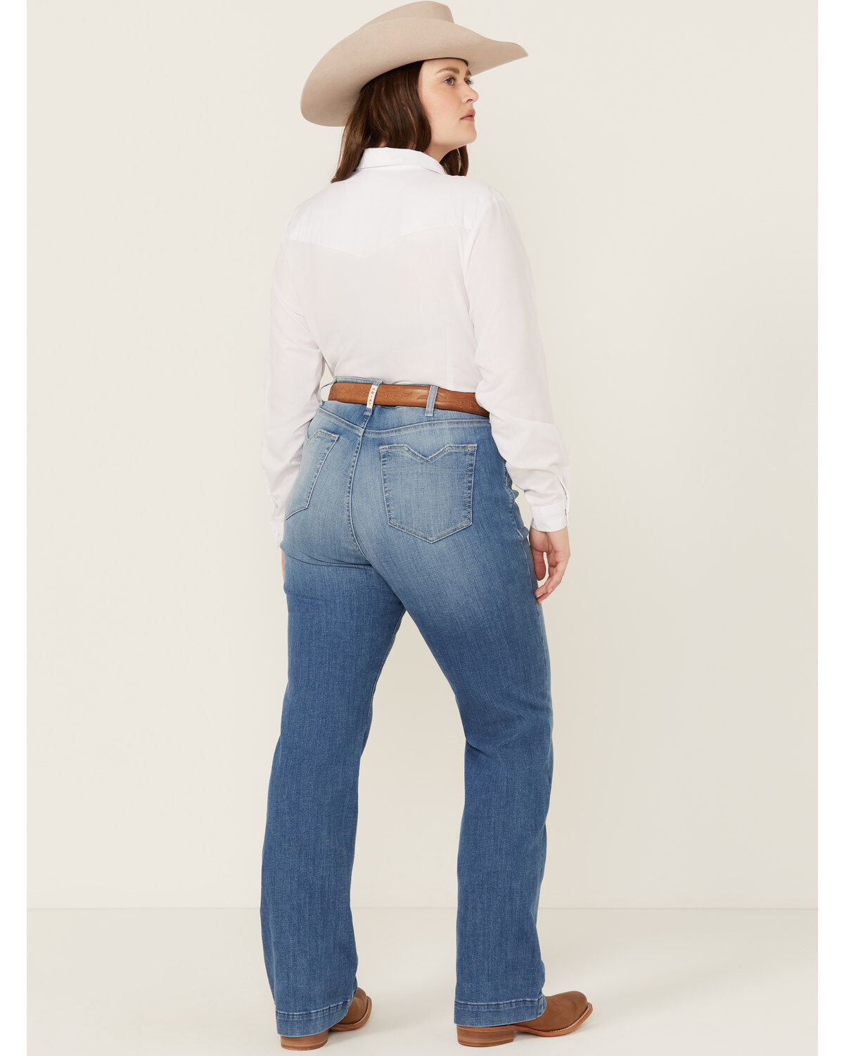 Image #3 - Ariat Women's Claire Medium Wash High Rise Slim Trouser Stretch Denim Jeans - Plus, Medium Wash, hi-res