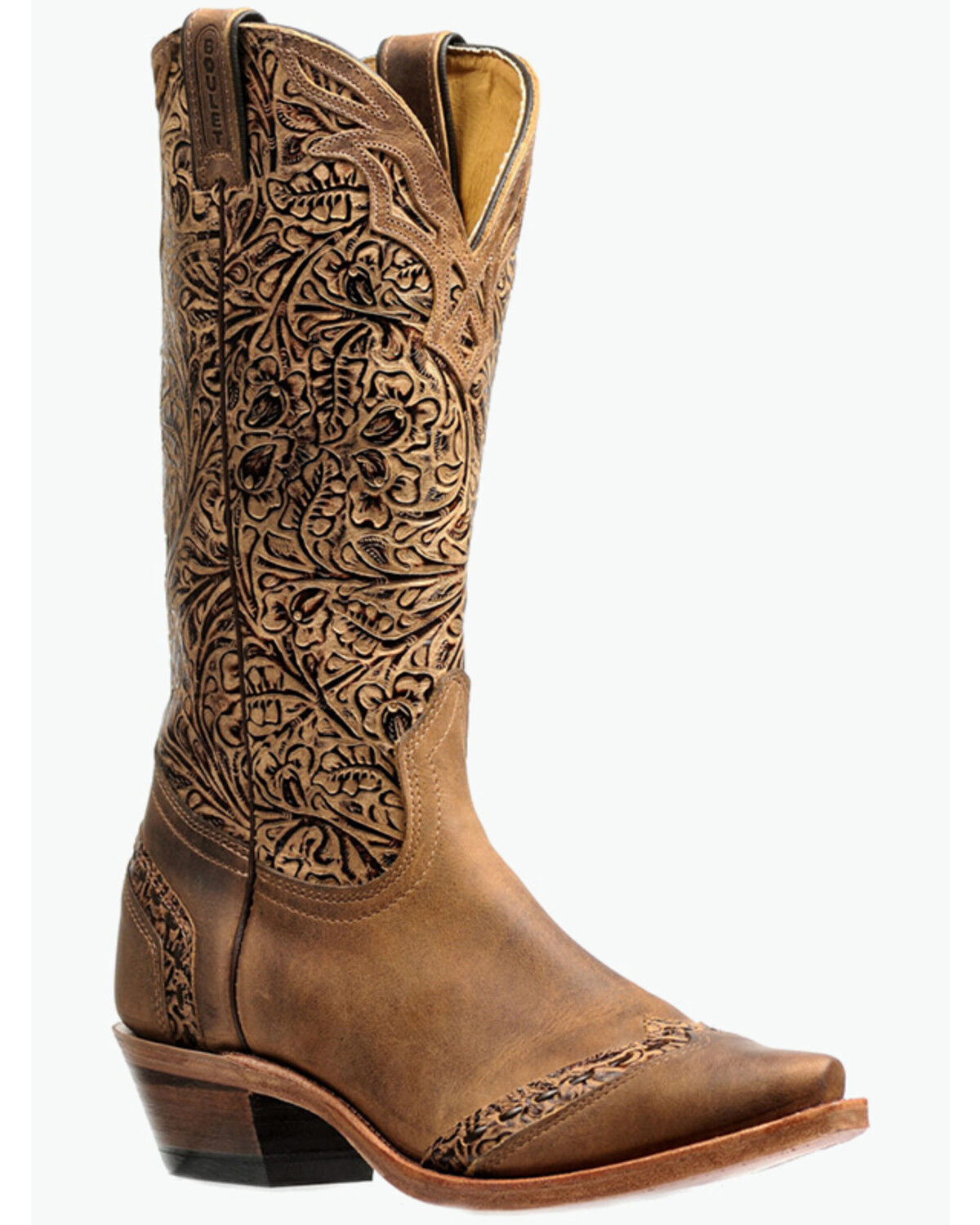 Boulet Women's Tooled Western Boots - Snip Toe, Tan, hi-res