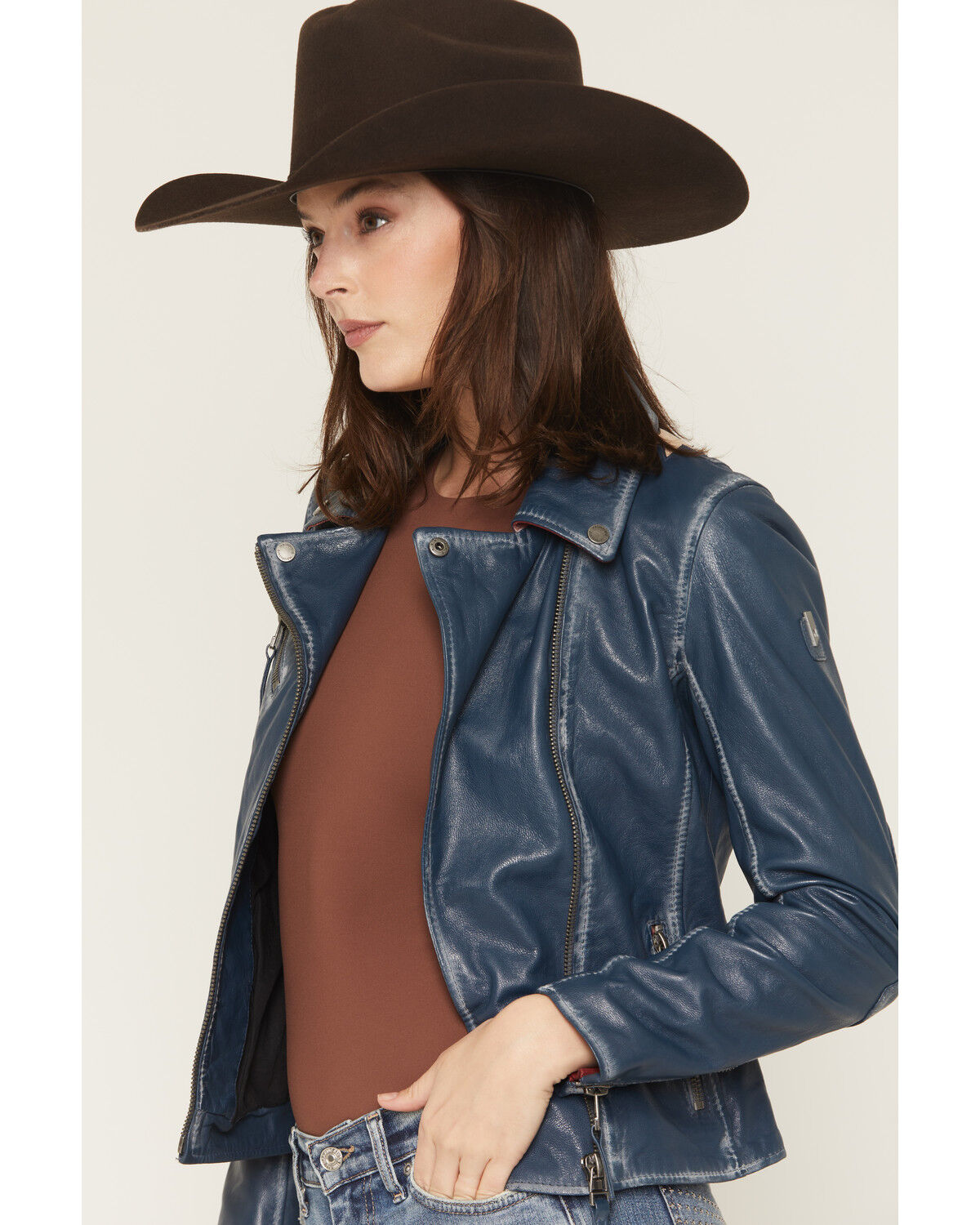 Image #3 - Mauritius Leather Women's Christy Americana Moto Jacket, Blue, hi-res