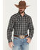Image #1 - Cody James Men's Warriors Way Plaid Print Long Sleeve Snap Western Shirt, Dark Blue, hi-res